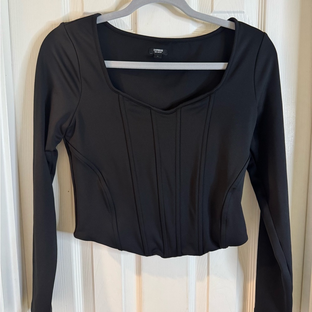 Express Black Fitted Bustier‎ Bodysuit Crop Top